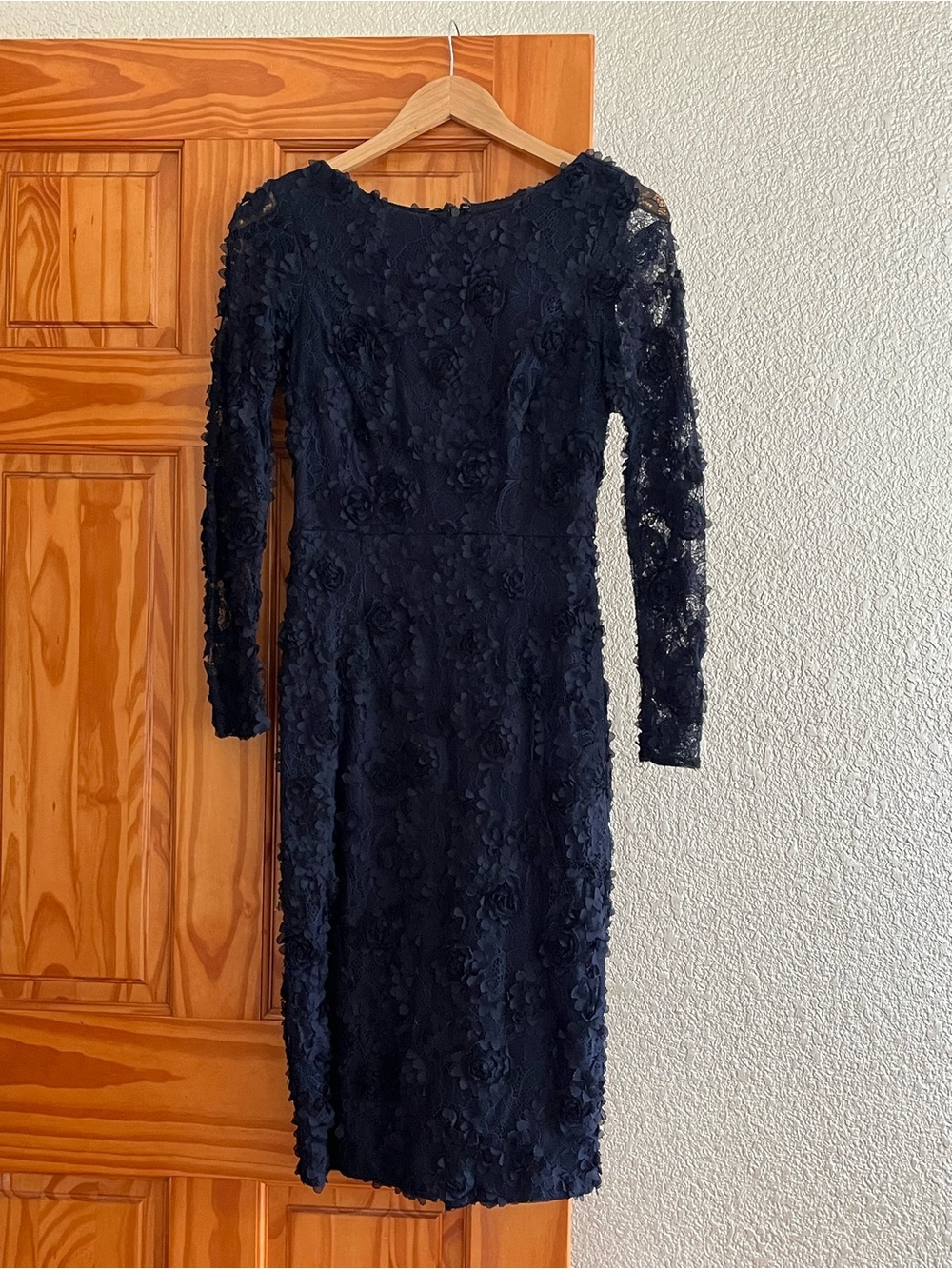 Xscape Black Long-Sleeve Lace Sheath Dress